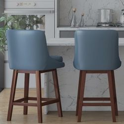 Mjkone 360° Free Swivel Faux Leather Barstool Chair Set Of 2