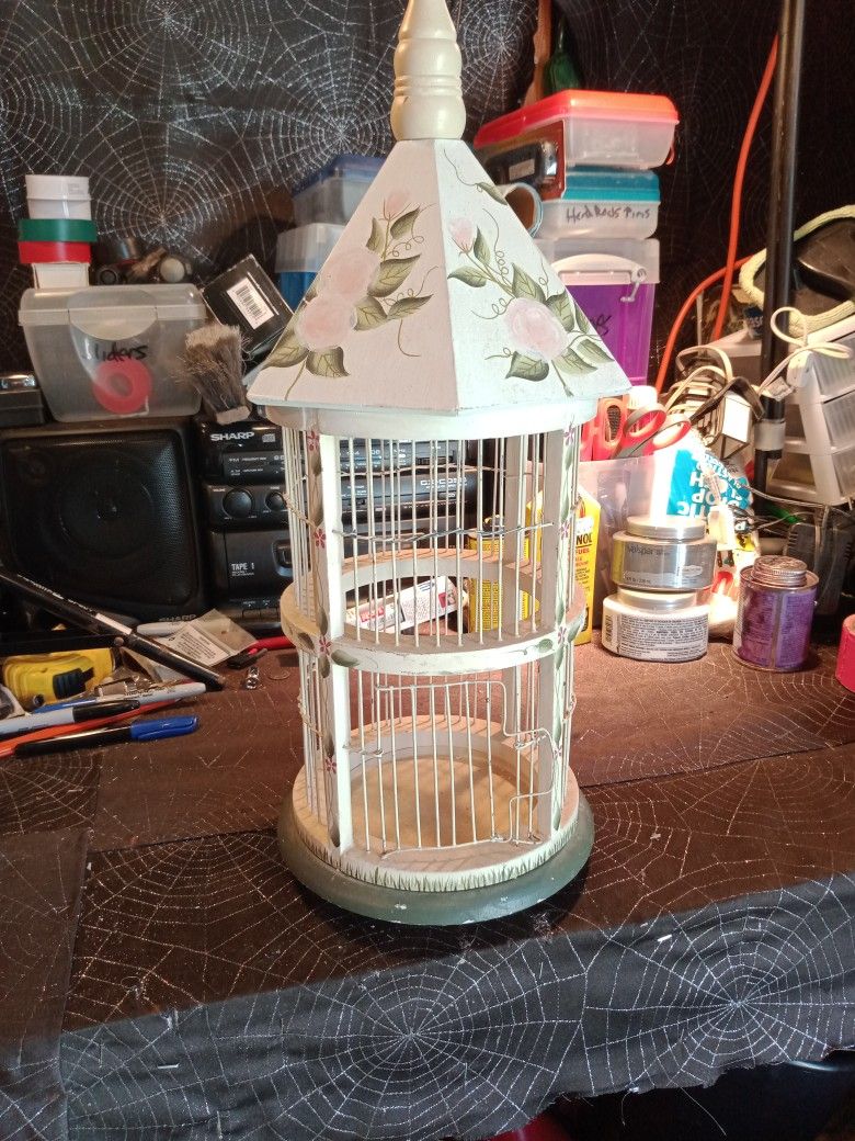 Hand Made And Painted Bird Cage.20 In. Tall X 8 In Wide