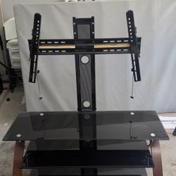 TV Stand with Mount & Tempered Glass Shelves - Great Condition