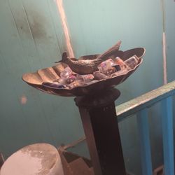 Brass Roadrunner And Brass Bowl With Glass Shot Glasses