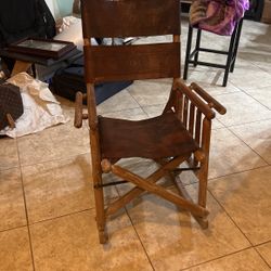 Vintage Wood And Leather Rocking Chair 