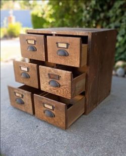 Apothecary Cabinet Six Drawers Dovetail Card Catalog File Solid Oak 20" W X 16" D X 20" T