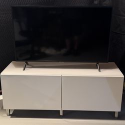 Ikea BESTÅ TV Bench With Frosted Glass Top and  Doors - White