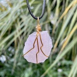Raw Rose Quartz Wire Wrapped Crystal Pendant