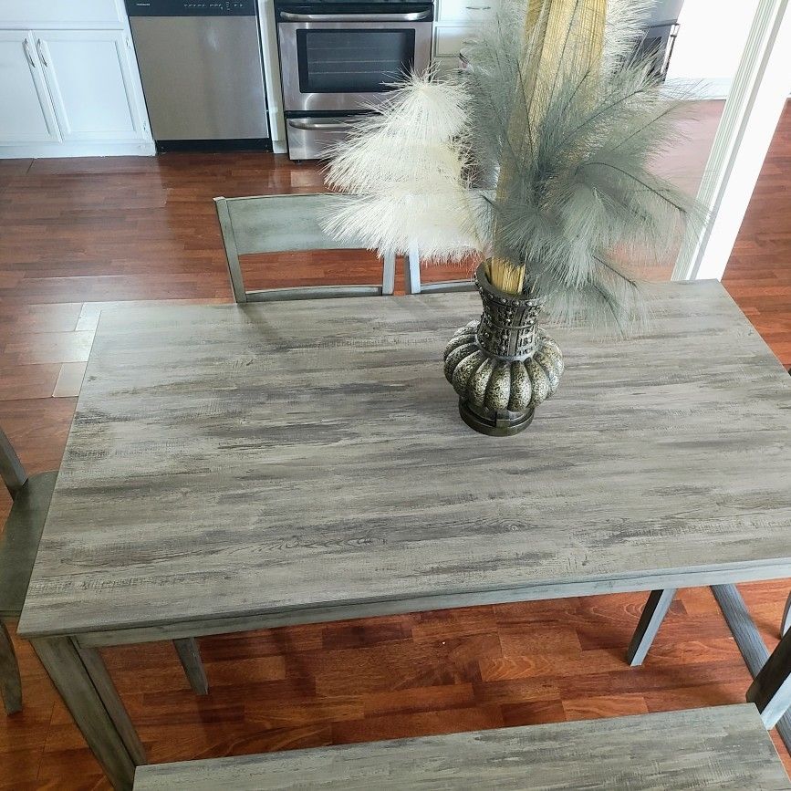 Rustic Grey Dining Table Set 4 With Chairs And A Bench . 