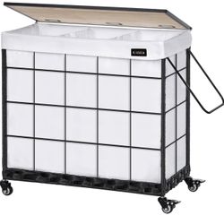 Brand New Laundry Hamper with Heavy Duty Caster Wheels; 3 Sections Clothes Hamper with Lid; 132L Laundry Basket with Removable Liner Bag; Laundry Sort