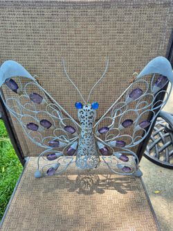 Solid Wrought Iron Butterfly Garden Decor H 16", W 17"1/2