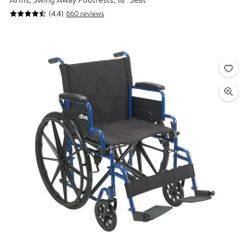 Drive Medical Blue Streak Wheelchair With Flip Back Desk Arms Swing Away Footrests 18" Seat 