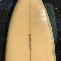Vintage Jacobs Surfboard 6'9" Single Fin Winged Pintail