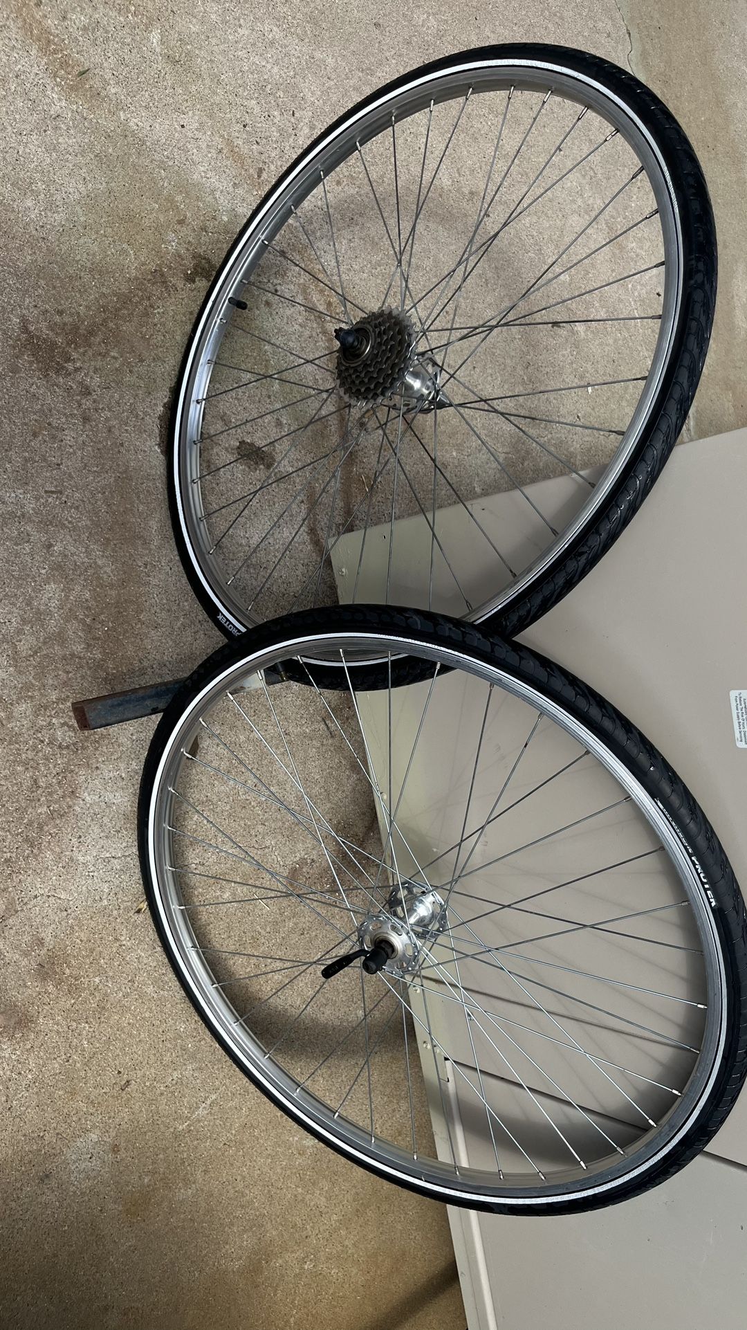 Araya 27x1 1/4 Wheel With Sunshine Hubs Michelin Protek reflective Whitewall Tires