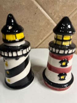 Ceramic Lighthouse Salt & Pepper Shakers
