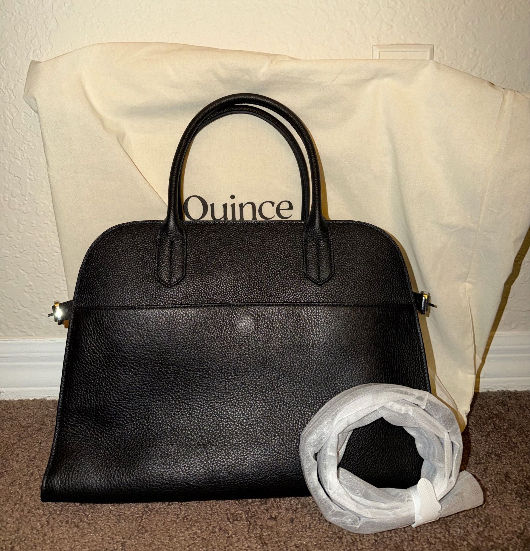 Quince Italian Leather Essential Satchel Black Handbag Purse (New)