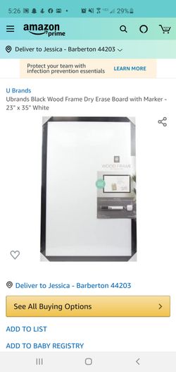 Ubrands Black Wood Frame Dry Erase Board with Marker - 23" x 35" White