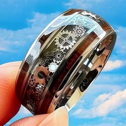 Men's 8mm Tungsten Clock Work Design Comfort-fit Engagement Wedding Band 10