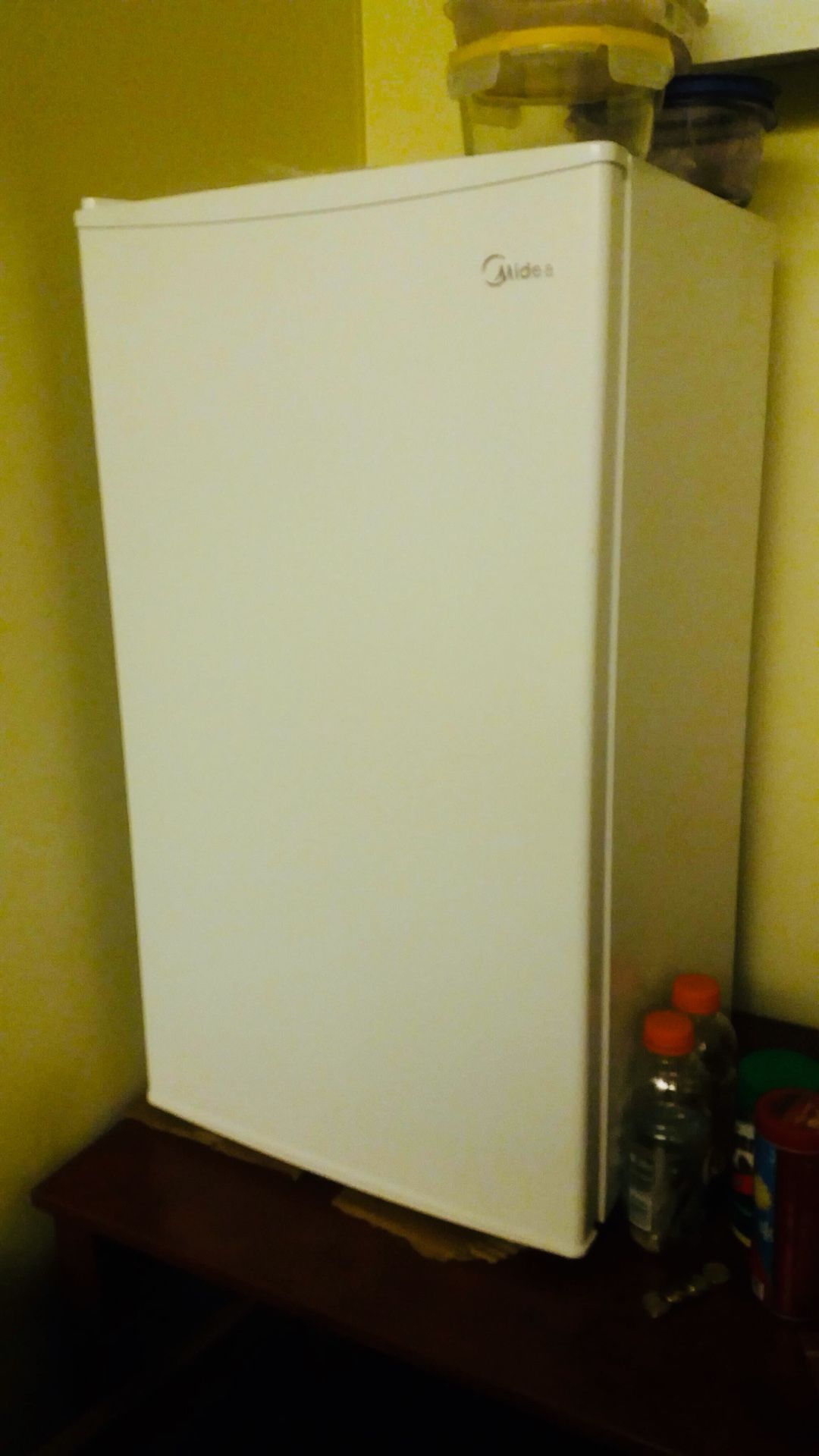 Media 3.3 cubic foot mini fridge with freezer section.