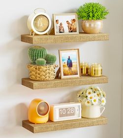Rattan Floating Shelves for Wall Set of 3, 15.7 Inch