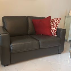 Grey Leather Love Seat 
