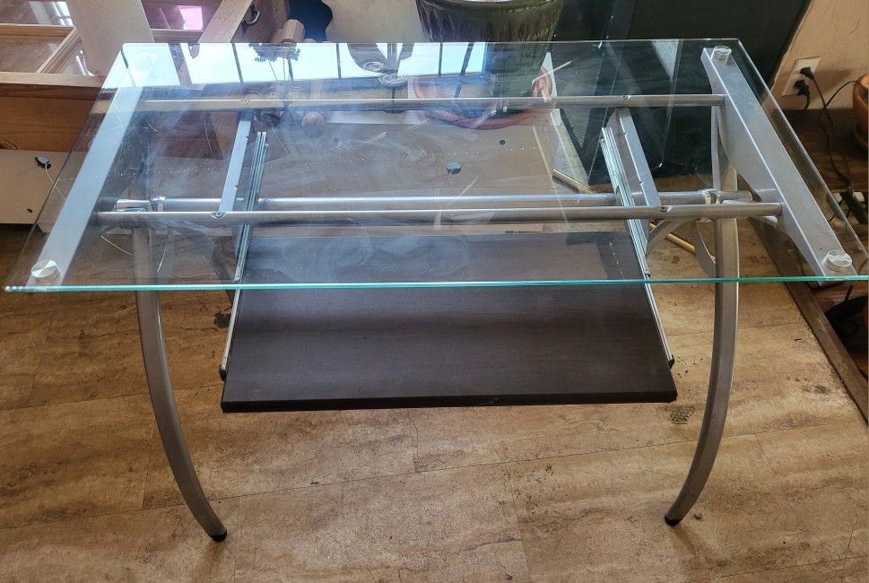 Glass Top Desk with Pull Out Keyboard Holder
