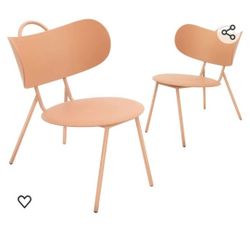 CangLong Plastic Casual, Dining Side Chair with Metal Leg (Set of 2), Pink