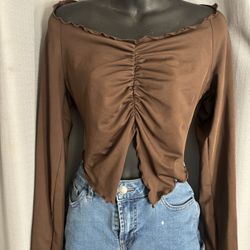 Over The Shoulder Brown Top