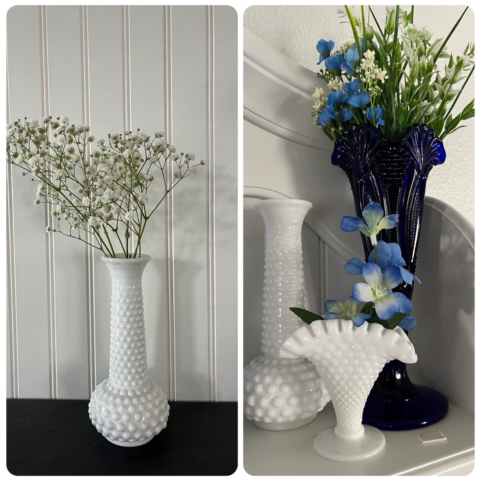 Vintage 1950’s EO Brody Co. White Milk Glass Hobnail Bud Vase