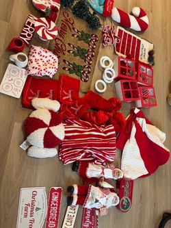 HUGE Christmas Decor Lot Red & White Christmas EVERYTHING $50