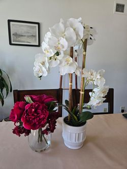 Orchid and Peony Faux Plant Set