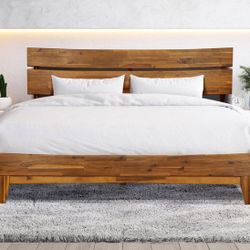 Acacia Aurora Solid Wooden Frame with Headboard, Carmel
