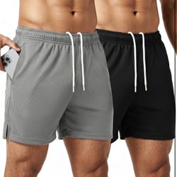 2 Pack Men's Athletic Shorts 5" Quick Dry for Gym Running Workout Size L