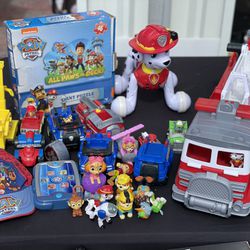 Lots of 26pcs paw patrol toys Marshall zoomer fire truck cars figures puzzle cap 
