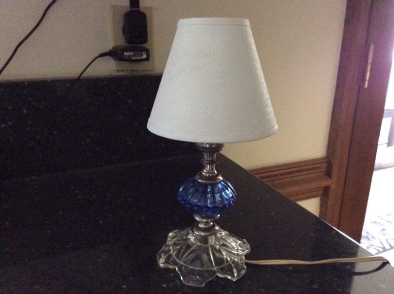 Vintage blue crystal lamp with shade