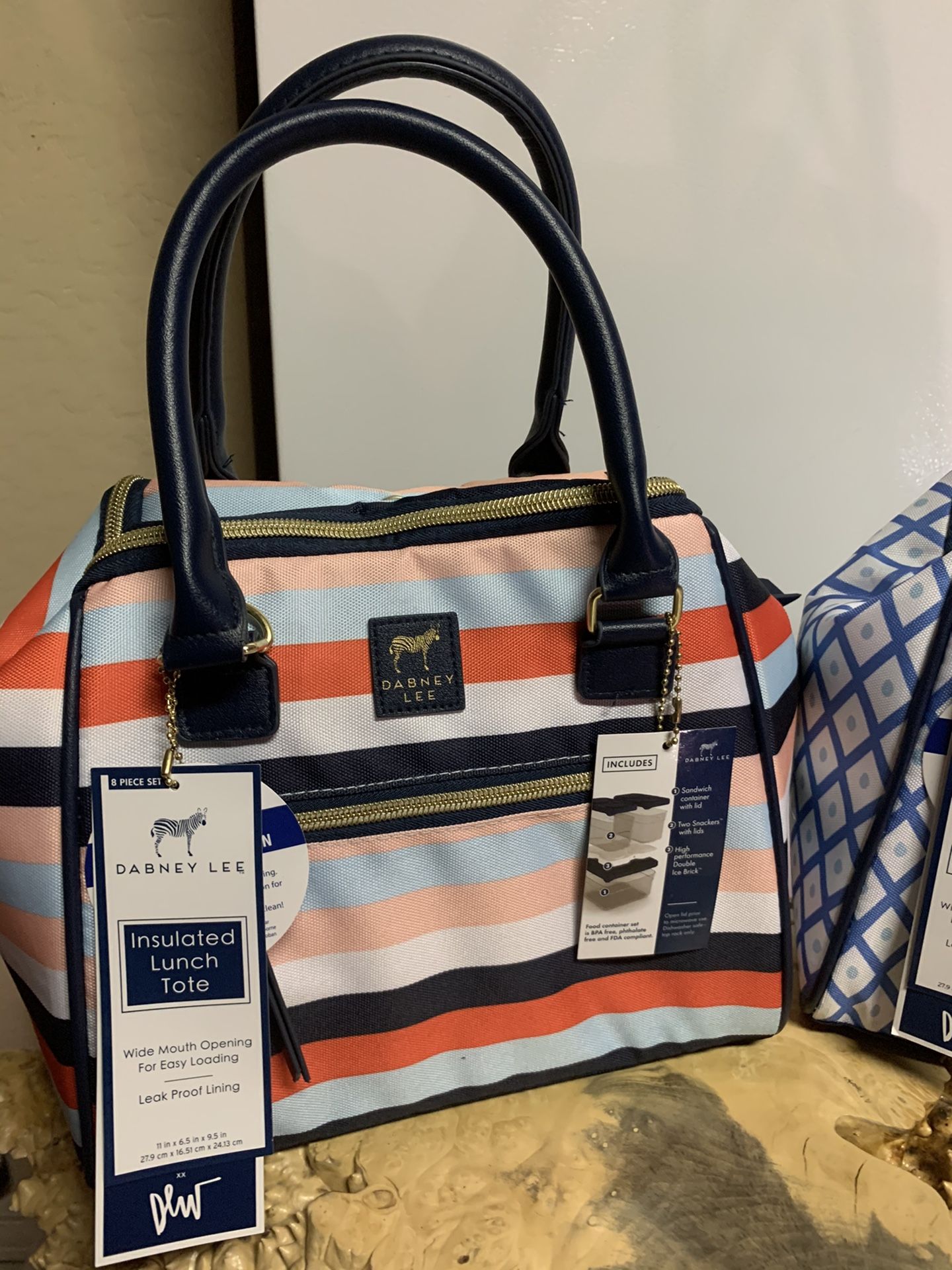 Insulated lunch bag tote with should strap and containers