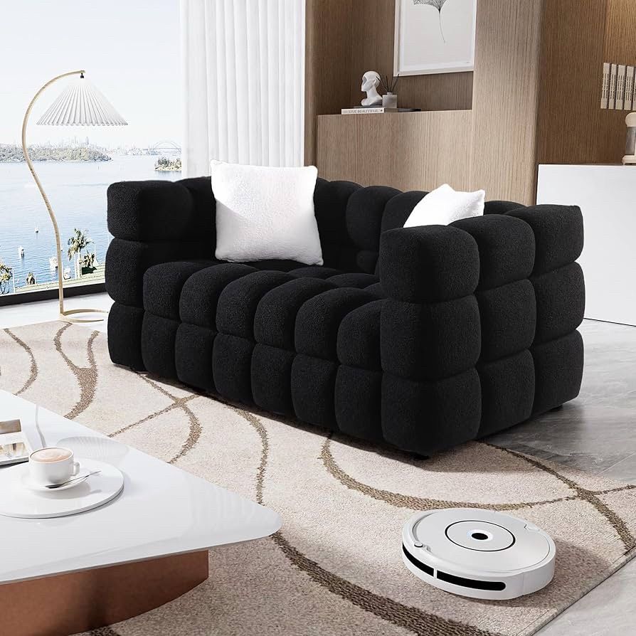 1898d Boucle Sofa Couch, 62.2" Comfy Upholstered Sherpa Loveseat, Cozy Tufted 2-Seater Cloud Deep Seat Couch, Small Modern Love Seat with 2 Pillows