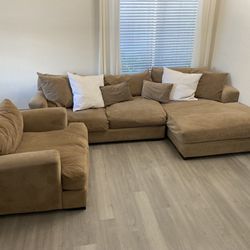 Tan Sectional Couch With Chaise & Arm Chair 