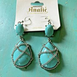 NEW Analie Earrings Turquoise Color Silver Chain Dangle Hook Drop Earrings