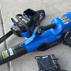 Kobalt 18 inch chain saw 80 volt and blower batteries and charger