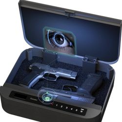 Gun Safe,Pistol Safe Biometric Gun Safe 3 Kinds of Unlock Methods Lris Unlock/Digital Password Unlock/Key Unlocking, Suitable for Bedside Table Bedsid