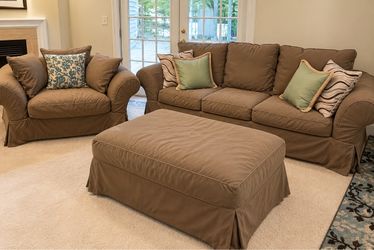 3-Piece Slipcovered Sofa Set with Ottoman