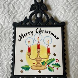 Vintage Cast Iron Tile Christmas Trivet