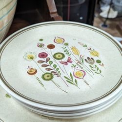 Vintage Set Four Mid Century Modern Stoneware Dinner Plates 