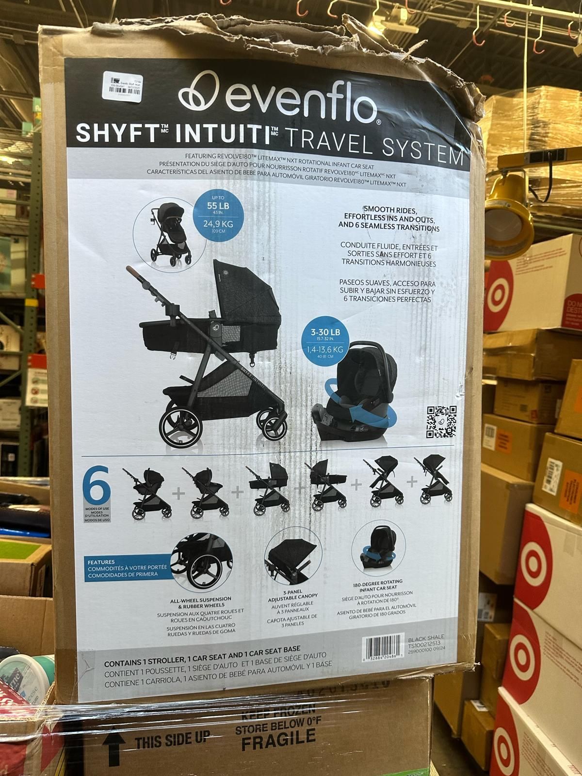 Evenflo Shyft Intuiti Travel System with Revolve180 LiteMax NXT Rotational Infant Car Seat Stroller