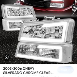 Headlights And Parking Lights Set With Drl Lights Chevy Silverado 2003 To 2006