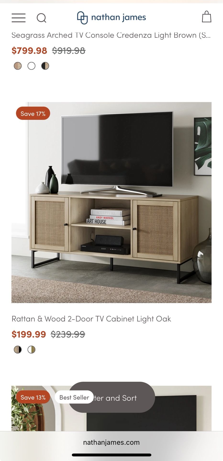 Nathan James Rattan & Wood 2-Door TV Cabinet Light Oak