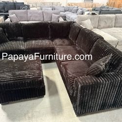 New! Black Couch, Plush Sectional, Black Sectional And Ottoman, Corduroy Sectional, Black Corduroy Couch, Sofa, Sectionals, Fluffy Sofa And Ottoman