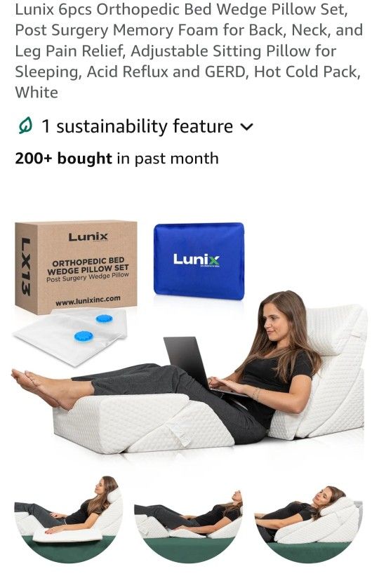 Lunix 6 Piece Orthopedic Bed Wedge Pillow Set