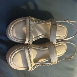 lambskin chanel leather beige wedge heel size 10 