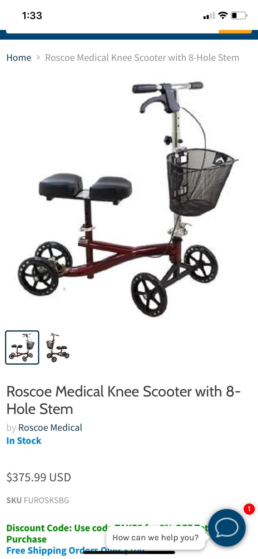Knee Scooter New $100. Roscoe Brand In Sealed Box Never Open Bikes & Cycling