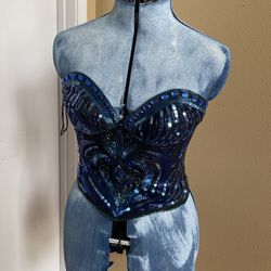 Beautiful Blue Bralett With Lots Of Beads And Shine Size 8