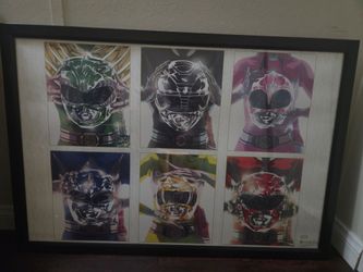 Mighty Morphin Power Rangers Holding Helmet poster frame