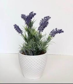 10" Faux Lavender in a White